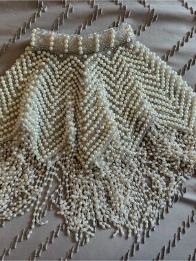 Pearl Beaded Scarf Tassel Accent - Ivory